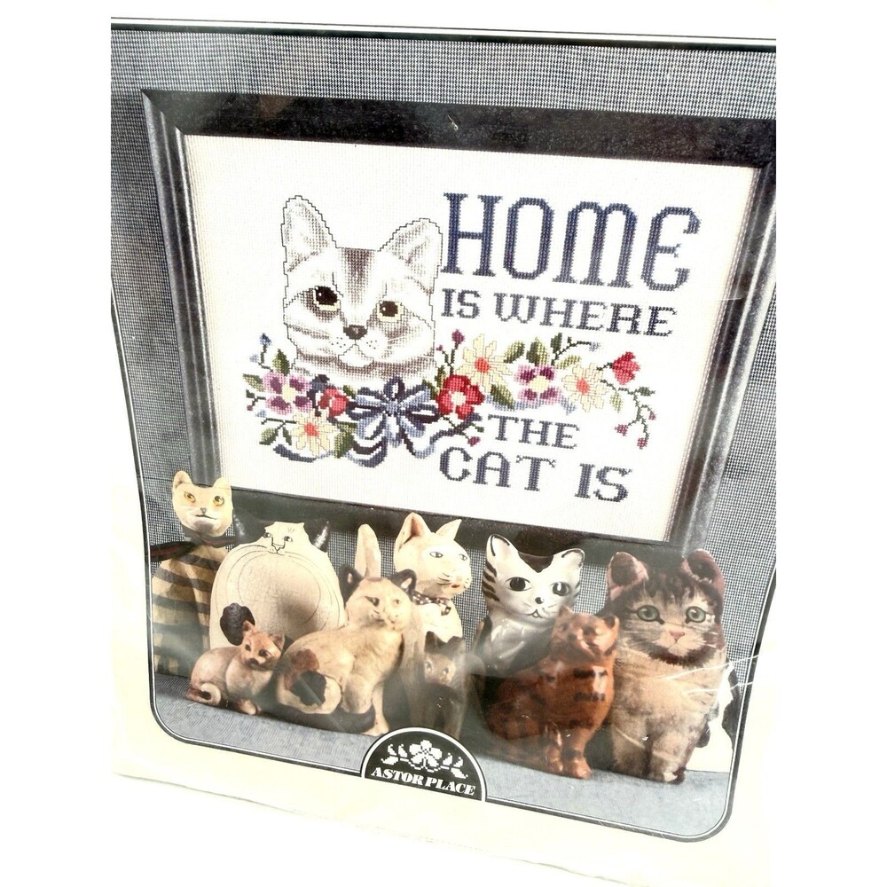 Home is Where the Cat Is Counted Cross Stitch Kit Astor‎ Place Sealed Vintage